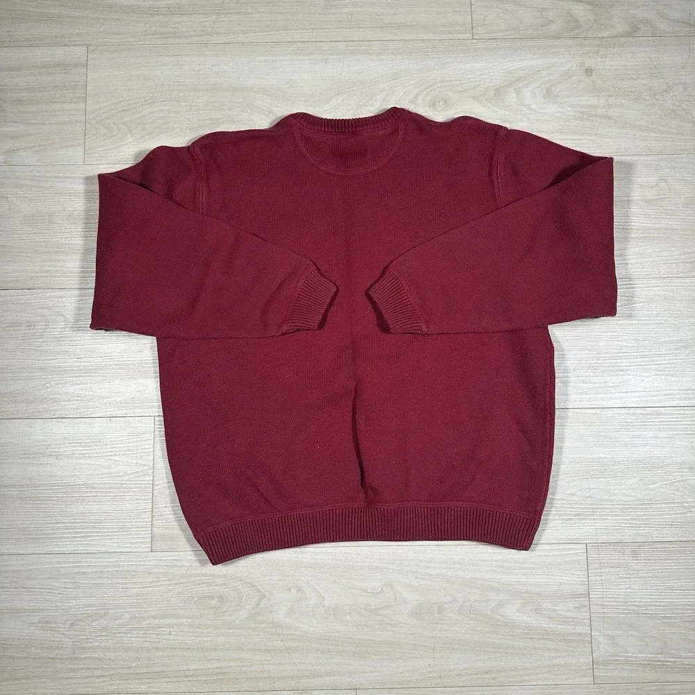 Vintage Eddie Bauer Sweater Mens XL Burgundy Red Cotton Knit Crewneck Pullover - Picture 4 of 7